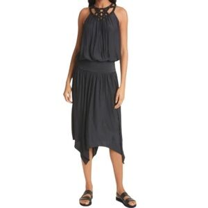 Ramy Brook Ruthie Dropped Waist Handkerchief Dress Studded Brocade